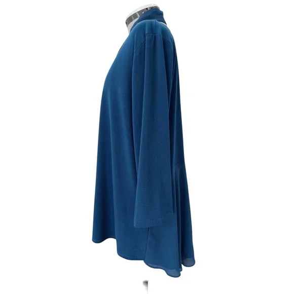 Susan Graver Teal Blue Tie Neck Mixed Media Chiffon Hem Tunic Top XL - Picture 4 of 7